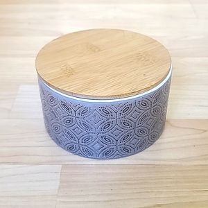 Ceramic Grayish PurpuleContainer with Wooden Lid  4 1/2" Diameter 2 1/2" Height
